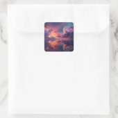 Surrealistische dramatische wolken met vurige zons vierkante sticker (Tas)