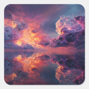 Surrealistische dramatische wolken met vurige zons vierkante sticker