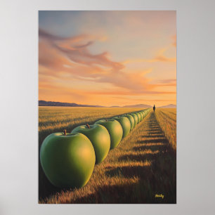 Surrealistische droomlandschap appels in schemerig poster
