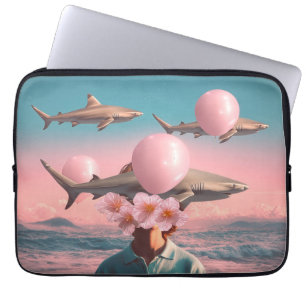 Surrealistische droomlandschap met haaien en ballo laptop sleeve