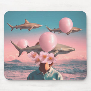 Surrealistische droomlandschap met haaien en ballo muismat