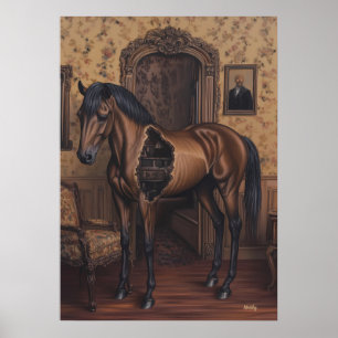 Surrealistische droomlandschap van een hol paard i poster