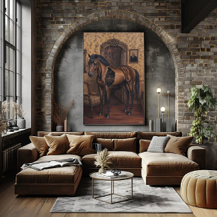 Surrealistische droomlandschap van een hol paard i poster