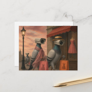 surrealistische duiven die winkelspionnen werden briefkaart