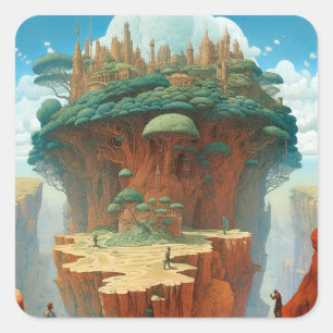 Surrealistische Fantasy City Vierkante Sticker