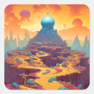 Surrealistische Fantasy City Vierkante Sticker