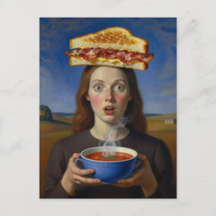 Surrealistische gegrilde kaas en soep briefkaart
