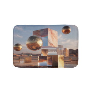 Surrealistische geometrische compositie met gouden badmat