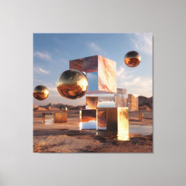 Surrealistische geometrische compositie met gouden canvas afdruk