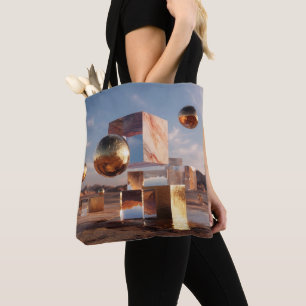 Surrealistische Geometrische Compositie Met Gouden Draagtas