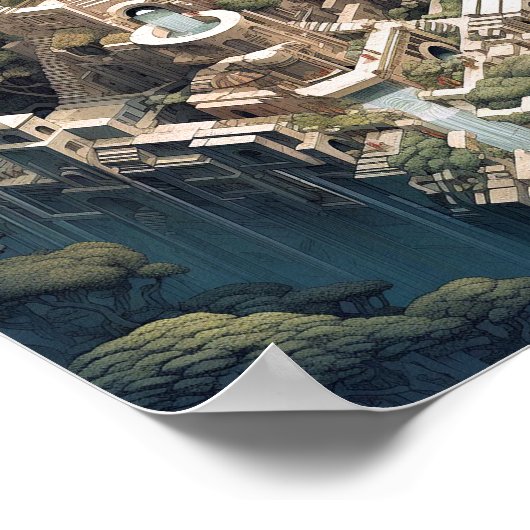 Surrealistische Geometrische stadslandschap Fantas Poster (Hoek)