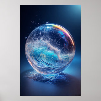 Surrealistische glazen bol met dynamische watergol poster