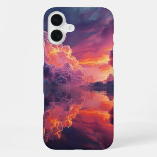 Surrealistische gloeiende zonsondergangswolken wee iPhone 16 plus hoesje