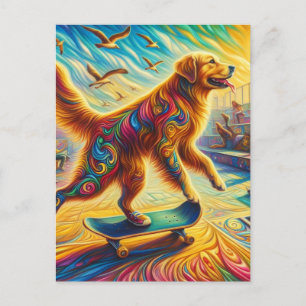 Surrealistische Golden Retriever Skateboarden Briefkaart