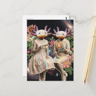 Surrealistische grappige stel axolotl ontbijt coll briefkaart