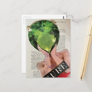 Surrealistische groene edelsteen dame collage briefkaart