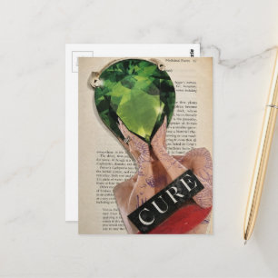Surrealistische groene edelsteen dame collage briefkaart