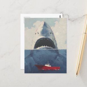 Surrealistische haai en boot briefkaart