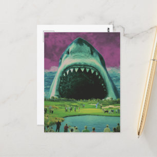 Surrealistische haai op de golfbaan briefkaart