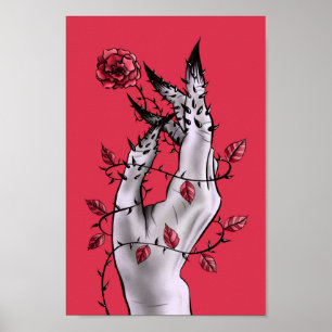 Surrealistische horror hand met Rozen gothisch Poster