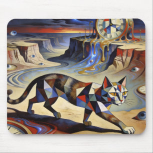 Surrealistische kat die klokken smelt, Dali Picass Muismat