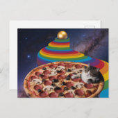 Surrealistische kat die op een pizza slaapt briefkaart (Voorkant / Achterkant)