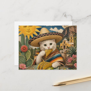 Surrealistische kat die taco's eet collage briefkaart