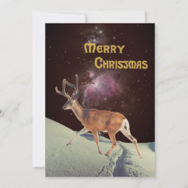 Surrealistische kerst rendieren in de ruimte feestdagenkaart