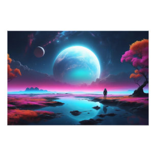 Surrealistische kosmische landschapsfantasie astro foto afdruk