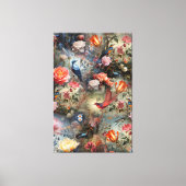 Surrealistische kunst met bloemen en vogels Canvas (Voorkant)
