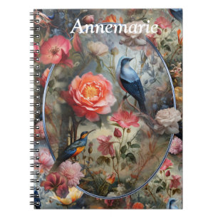 Surrealistische kunst met bloemen & vogels notitieboek