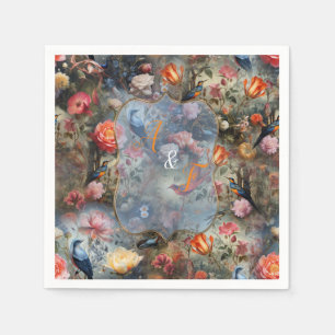 Surrealistische kunst met bloemen & vogels servet