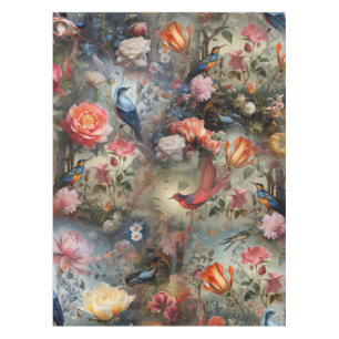 Surrealistische kunst met bloemen & vogels tafelkleed
