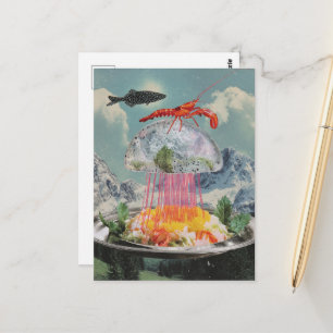 Surrealistische kwal salade collage briefkaart