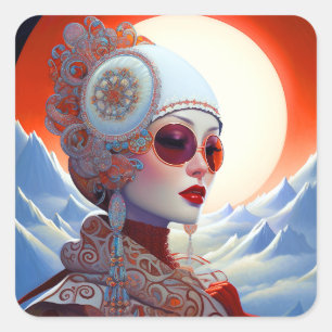 Surrealistische Lady Fantasy Kunst Vierkante Sticker