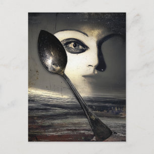 Surrealistische Maan- en Lepelcollage Briefkaart