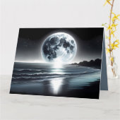 Surrealistische maanopkomst boven rustige oceaanku kaart (Gele Bloem)