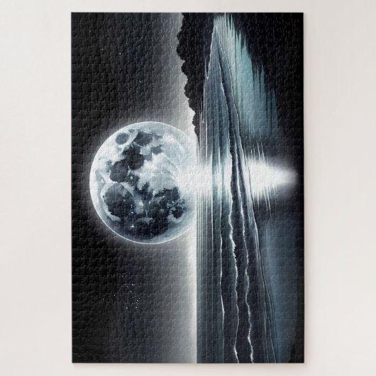 Surrealistische maanopkomst boven rustige oceaanku legpuzzel (Verticaal)