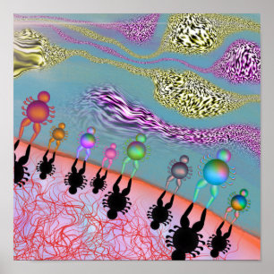 Surrealistische menselijke figuren langs een droom poster