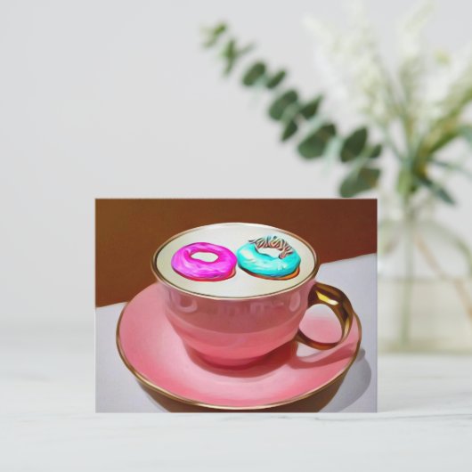 Surrealistische  Mok met drijvende donuts Briefkaart (Staand voorkant)