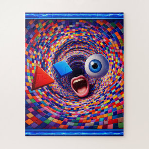 Surrealistische, mozaïekwervel, trippy oog en mond legpuzzel