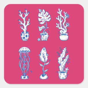 Surrealistische Oceaan Botanicals Vierkante Sticker