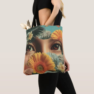 Surrealistische ogen en bloemen met vlinders draagtas