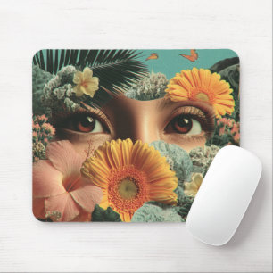 Surrealistische ogen en bloemen met vlinders muismat