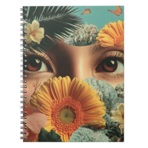 Surrealistische ogen en bloemen met vlinders notitieboek