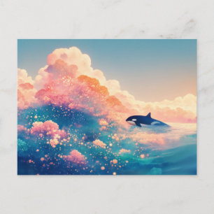 Surrealistische Orca Roze Bloesem Zonsondergang Briefkaart