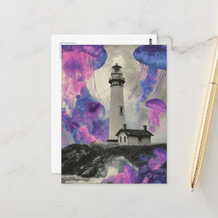 Surrealistische Paarse kwal bij de vuurtoren Briefkaart