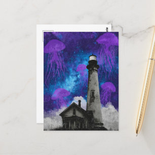 SURREALISTISCHE paarse kwal en vintage vuurtoren Briefkaart