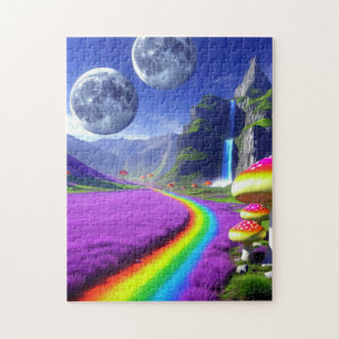 Surrealistische paddenstoelen op verre planeet met legpuzzel