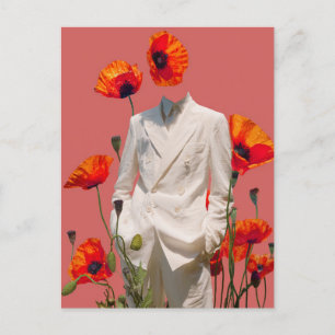 Surrealistische Persoon en Rode Bloemen Mixed Medi Briefkaart